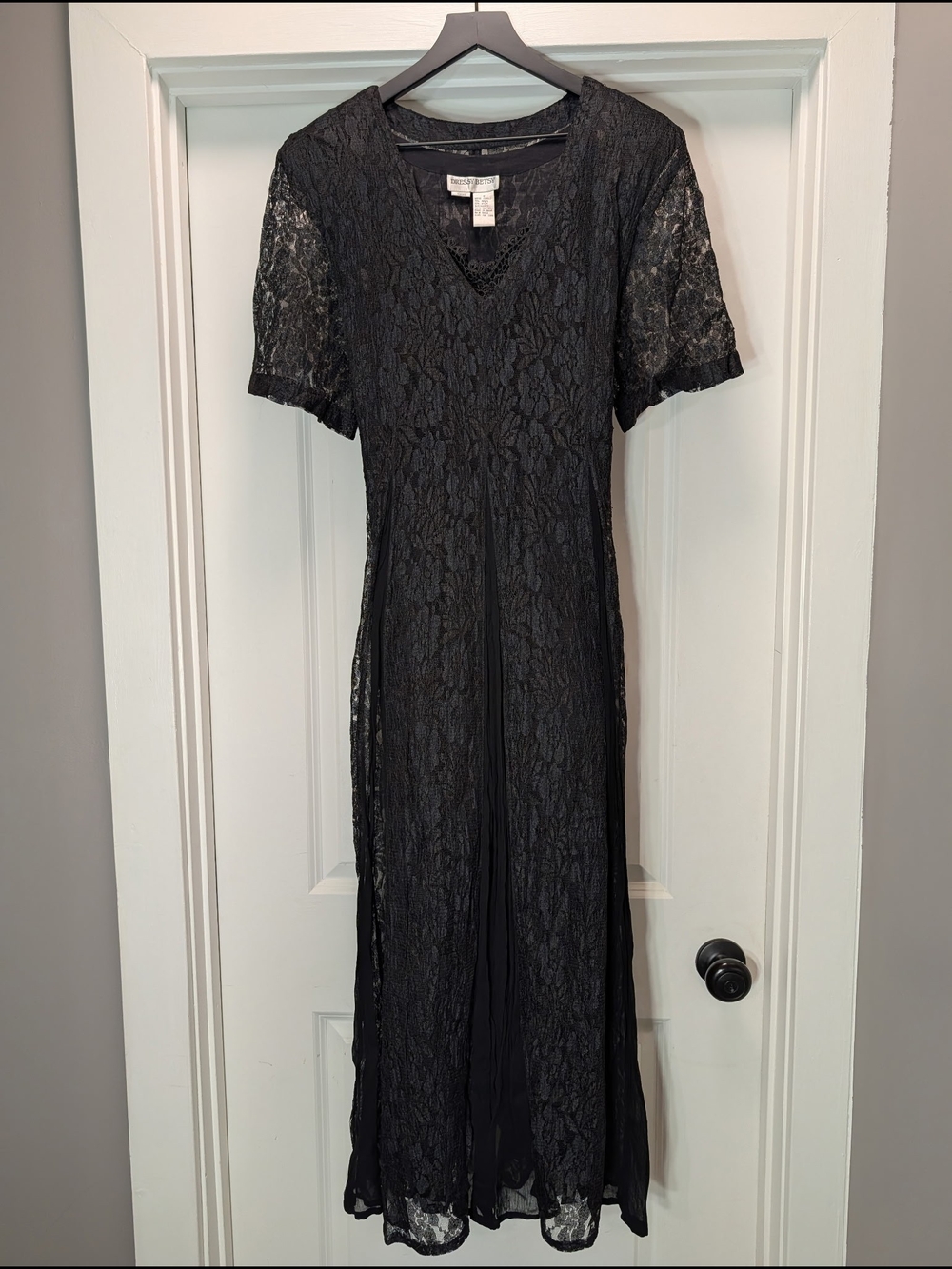 Laura Ashley Black Lace V-Neck Maxi Dress Vintage Dressy Betsy